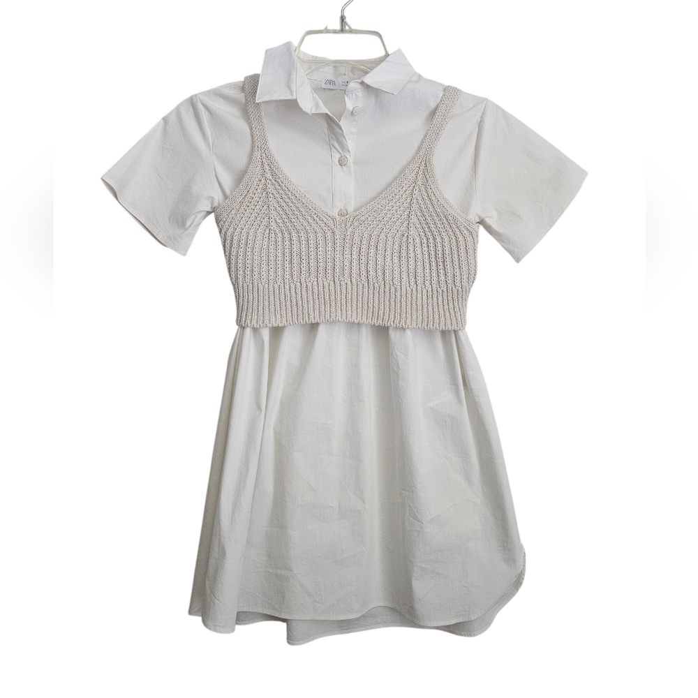 NWOT Zara Girls Beige Shirt Dress with Knit Crop Top Size 7